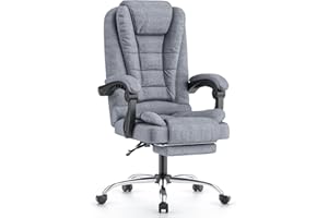 rattantree Executive Office Chair with High Back Large Seat with Footrest, Durable Ergonomic Recliner Computer Chair, Fabric Gaming Chair with Tilt Function, Desk Chair for Office and Home, Grey