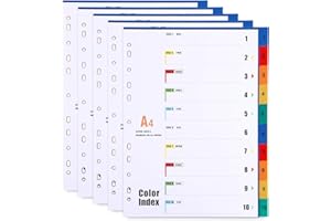 LELADY JEWELRY 5 Pièces Feuillets Intercalaires 10 Positions, Intercalaires A4 1-10, 10 Onglets avec Table des Matières - couleurs assorties