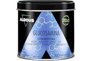 ALDOUS BIO Glucosamina Condroitina MSM Integratore - 200 Compresse - Collagene e Acido ialuronico - Articolazioni, Cartilagini e Ossa - Zinc, Vitamina D3, Calcio - Antinfiammatorio Naturale - ALDOUS