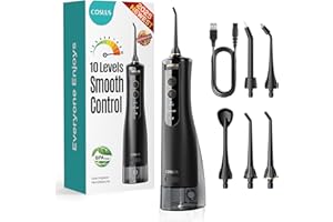 COSLUS Irrigador Dental Inalambrico 2025 Upgraded Limpiador Dientes Eléctrico: 10 Niveles de Control Suave 300ML Irrigador Dental Portatil Recargable Irrigador Bucal a Prueba Agua (Negro)