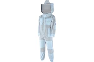 RIZNA INC BEEKEEPING XPERT- Tuta Apicoltore a Tre Strati Ultra Ventilata per Uomo e Donna con velo Rotondo, Tuta Professionale Anti-Puntura per Apicoltori, Tessuto Polycotton Bianco Premio Tuta da ape(Medium)