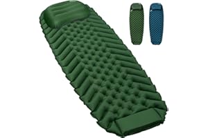 QEZER Ultralight Sleeping Mat with Seperate Pillow, only 500g Lightweight and Compact Sleeping Pad for Outdoor Backpacking, Hiking and Traveling (Green)