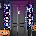 NALACAL Glow in The Dark Party Decorations, Neon Happy Birthday Sign, Door Banner Glowing Party Supplies, Blacklight Photography Backdrop Decor, for Neon Themed Birthday Party Favors
