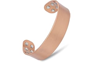 MagnetRX® Pulsera magnética de cobre puro – Pulseras magnéticas de cobre – Pulsera de cobre ancha ajustable con 12 imanes (Mediano/Grande (Paquete de 1), Cobre cepillado)