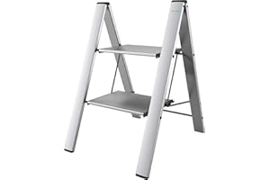 COLOMBO LEONARDO Scaletta in alluminio 2 Gradini – Scala Pieghevole Casa e Cucina, Gradini Extra Large 33x26 cm Antiscivolo, Leggero e Compatto, Design Moderno, Sicuro e Robusto – Made in Italy