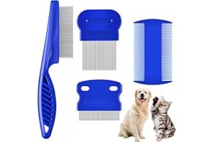 AIDSHUNN Lot de 4 peignes anti-puces pour chat et chien - Peigne anti-poux - Peigne à dents fines et arrondies - Outil de toilettage pour animaux de compagnie de petite, moyenne et grande taille (bleu)