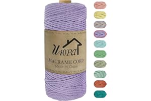 Uiopa Hilo Macrame 3mm x 100m, Cuerda Macrame Natural Algodon Suave, Macramé Cuerda de Colores para DIY Manualidades, Colgador de Plantas, Cortinas, Decoración Paredes de Navidad (Violeta Claro)