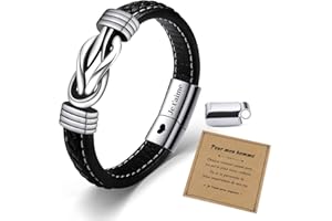 SUNSH Idée Cadeaux Homme,Bracelet Homme,Cadeaux D'anniversaire,Cadeaux Pour Papa/Fils/Homme/Petit Ami/Mari,Noël,Saint-Valentin,Cadeaux De Noël Pour Homme,Bracelet En Cuir En Acier Inoxydable