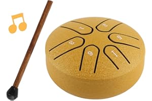 LIEBEWH Stalowy Bęben Językowy Mini Bęben Ręczny z Podudziem 6 Nutowy Instrument Perkusyjny Zarówno dla Początkujących, Jak i Doświadczonych Muzyków (Złoto)