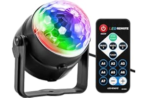 MAIDODO Lumières disco activées par le son avec mode lumière d'ambiance, 7 RVB changement de couleur, lumières stroboscopiques RVB DJ lumière rotative miroir pour fête