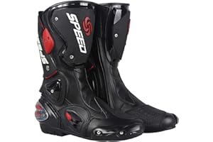 MRDEAR Motorrad Stiefel Wasserdicht aus PU Leder, Motocross Stiefel Herren Motorradstiefel Enduro Cross Stiefel Racing Sportstiefel mit Hartschalenprotektoren/Einstellbare Belüftung, Schwarz