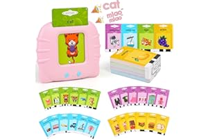 JOFONY Talking Flash Cards, Early Educational Toys Learning Montessori for Baby Boys Girls, Preschool Learning Reading Machine(Pink）