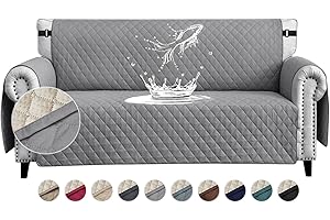 FIGOOO Copridivano Impermeabile 3 Posti Addensare Copridivano Trapuntato Reversibile con Tasche Laterali Antimacchia Antigraffio Cani Gatti Moderno Salvadivano,Grigio Pallido
