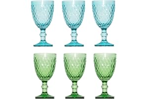 Solycarpa Lot de 6 verres de couleur au choix en verre. Modèle transparent pour fête, mariage ou baptême original et résistant (3 pièces vert + 3 bleu clair). Idéal pour le vin, le champagne ou l'eau.