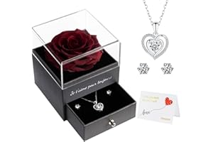 MIOFULA Rose éternelle Cadeau pour Maman, Préservée Rose Eternelle avec Collier Boucles d'oreilles Cadeau pour Femme, Maman, Petite Amie pour Anniversaire, Noël, Saint Valentin, Cadeaux de fête des mères