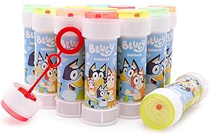 Toyland® Pack de 12 Bluey Botes de Burbujas con Varitas, Solución de 60ml y Tapa de Laberinto Novedosa - Juguetes para bolsitas de Fiesta y Dinero de Bolsillo