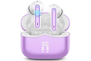 XINWLD Wireless Earbuds, Bluetooth 5.3 Headphones Wireless Earphones, 2024 Ear buds Wireless Earbuds, 4 ENC Noise Cancelling Mic Wireless Headphones, IP7 Waterproof, 40H Playtime, Mini Ultra Light, Purple