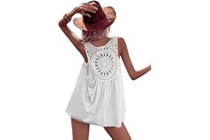 GORGLITTER Damska bluzka z dekoltem w kształcie litery V, szydełkowana bluzka na lato, bez rękawów, z koronką, luźna