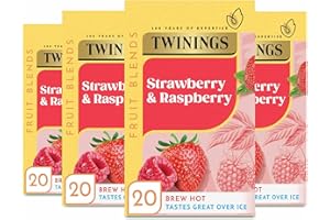 Twinings Strawberry & Raspberry Fruit Infusion Flavoured Tea - 80 Biodegradable Bags (Multipack of 4 x 20) , Caffeine & Sugar Free Herbal Vegan Tea with Natural Fruit Flavors, Refreshing Berry Blend