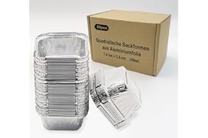 Angelkiss Lot de 50 barquettes en aluminium pour barbecue, égouttements, moules de cuisson carrés en aluminium pour cupcakes, pâtisserie, cuisson - 100 ml