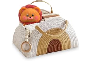 Jinfanshurich Organizador de bebé para cambiador, cuerda de algodón, organizador con divisor, cesta de pañales portátil para utensilios de bebé, regalo de baby shower (blanco y caqui)