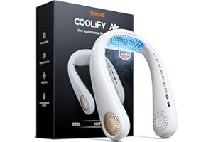 TORRAS COOLiFY Air Neck Fan Air Conditioner, 3D Airflow, Light Portable Fan Rechargeable, Personal Cooling Fan Travel Essentials, Work, Travel, Camping, White