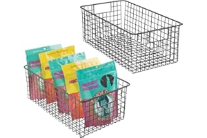 mDesign panier de rangement tout usage (lot de 2) – corbeille de rangement flexible pour la cuisine, le cellier, etc. – panier en métal compact & à usage universel avec poignées – noir mat