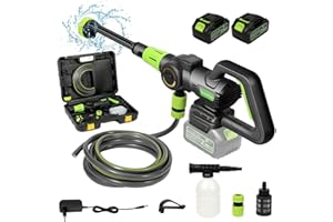 VRYKKTOOL Nettoyeur Haute Pression sans Fil avec 2 Batteries 6,0 Ah, Nettoyeur Haute Pression Portable avec Buse 6-en-1 Multi-usages, Tuyau de 5 m, Max 120 Bar pour Nettoyer Les Voitures, Jardin (A)