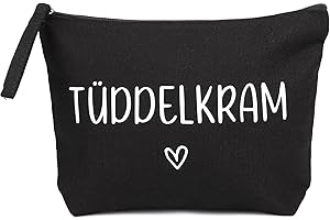 MEJOSER Tüddelkram Kosmetiktasche Klein Schwarz Krimskrams Kulturtasche Schminktasche Kulturbeutel Kleine Make Up Tasche mit Spruch Organizer für Damen Mädchen Reise Geldbeutel (Tüddelkram)
