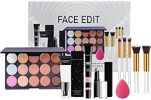SHEBEEDO All in One Makeup Set, 15 Colors Concealer Palette with Primer Concealer Stick Puff Oval Brush, Cosmetic Make up Gift Set for Women Beginners,Full kit makeup set for Teenage & Adults