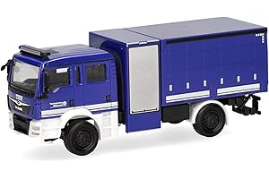 herpa modellino camion MAN TGM veicolo multifunzione con telone THW, miniatura in scala 1:87, pezzo da collezione, prodotto in Germania, plastica
