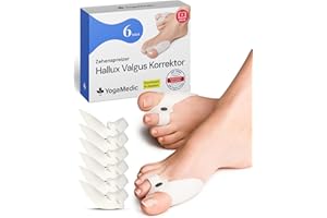 ‎YOGAMEDIC YOGAMEDIC Zehentrenner & Zehenspreizer Hallux Valgus Korrektur - 6 Stück,Transparent, Silikon - Sanfte Hammerzehen- & Ballenzehenkorrektur - Waschbar & Wiederverwendbar - Hallux Valgus Zehenspreizer