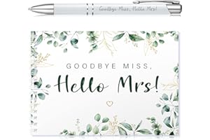 Tenare Goodbye Miss Hello Mrs Hen Party Guest Book and Keepsake Pen Party Gift Accessories Kiss The Miss Goodbye Hen Night Gifts Bride Advice Book with Pen for Wedding Bridal Shower(Greenery)
