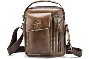 BULLCAPTAIN QUEAMBLER Męska mała torba na ramię, torba z prawdziwej skóry, retro, lekka, do noszenia na co dzień, do uprawiania sportu, wędrówek, podróży, brązowa, Brązowy, Small