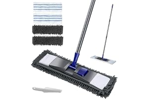 Masthome 2-i-1 platt mopp-rostfritt stål handtag-2 återanvändbart mikrofiber och chenille-dynor – våt torr golvmopp med skrapa för lövträlaminatplattor
