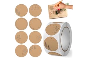 Cadimus 500 Stück Kraftpapier Weihnachtsaufkleber,4cm Weihnachtssticker Selbstklebend im 8 Stil,Rund Etiketten zum Beschriften,für Geschenksticker Weihnachten und Küchenetiketten
