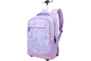 PROTAURI Kinder Trolley Rucksack - 20 Zoll Kindergepäck Rolling Schultasche für Mädchen Jungen Schulranzen mit Rollen für 5-11 Jahre/Lila
