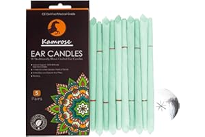 KAMROSE 10 x Ear Candles for Blocked Ears Hopi Wax Remover + 5 Protective Discs Included Ear Candles Aromatherapy 2 Unique SCENTS CE Medical Grade Double DISC Wax Filter (Tea Tree)