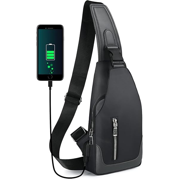 FANDARE Ultralichte borsttas voor heren, schoudertas, licht, slingtas, jongens, schoudertas voor reizen, sport, wandelen, fietsen, kamperen, uitstapjes, borsttas, zwart., L, Elegant