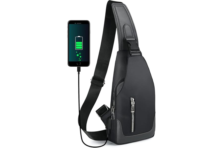 Aucuu Men's Chest Bag, Waterproof Shoulder Bag, Leisure Chest Bag with USB Charging Port, Travel Backpack for Hiking, Cycling, Travel, Camping (with 1 x USB)