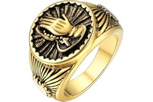 FaithHeart Chevalière Religieux Mains de Prière Chrétienne Bague Religion Acier Inoxydable/Noir/Or Taille 54-67,Bijoux Vintage Biker Porte Bonheur pour Homme Femme Garçon (Boîte Cadeau)
