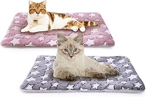 MICOOYO 2Pcs Dog Crate Bed Mattress, Fleece Pet Cushion Bed Mat, Washable Cat Cushion Pad for Small Dog Cat Puppy(Star, 61x41 cm)