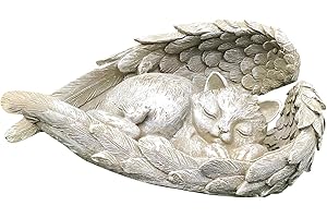 Nlmayt Grave Stones, Memorial Stone Cat Dog with Angel Wings Resin Statue, for Sleeping Pets Dog Cat Memorial Bereavement Gifts Angel Tribute Statue to Honor Cherished Pets