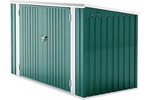 XEMQENER Lockable Garden Storage Shed, Outdoor Bike Shed with Door and Roof, Metal Galvanized Steel Pent Tool Storage Sheds for Bikes, Garbage Bins, Green (D105x W210x H130cm)