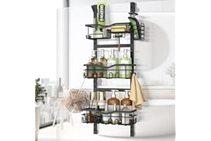 Dysaim Etagere Douche a Suspendre, Support Douche aver 3 PCS Réglable Panier Douche à Suspendre et 1 Porte-brosse à Dents, Porte gel Shampoing Douche Salle de Bain, Rangement Douche sans Percage