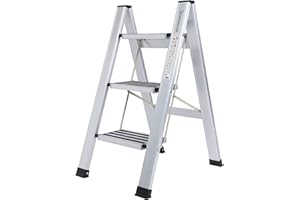EPROSMIN 3-Step ladders Lightweight Folding Aluminum Alloy Step Stool with Anti-Slip Wide Tread for Household, Office, Painting, Decorating, Electricians, Silver