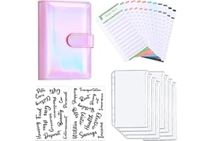 AMZSKU Carnet de notes A6, planificateur budgétaire avec 8 poches de reliure, 12 feuilles budgétaires, 2 autocollants de catégorie pour la budgétisation et les économies, rose laser