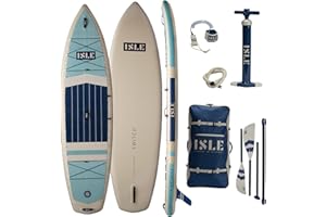 ISLE Switch Aufblasbares Hybrid Kajak-Stand Up Paddle Board | 2 in 1- Kajak & SUP Set, inkl. Kajaksitz, Paddel, Handpumpe, Tragetasche, 29,5 x 90 x 14 cm - max. 193 kg - Aqua/Marine