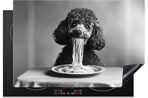 KitchenYeah© Copri Piano Induzione 78x52 cm Cucina Coprifornelli Copertura Protezione Cottura Tutto per la Cucina Barboncino - Cane - Nero - Bianco - Carino - Pasta