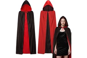 Winwild Double-Sided Cape with Hood, 140/160 cm Vampire Cape Adult, Halloween Costume Vampire Dracula Cape Red Black Cape Halloween Carnival Cosplay Vampire Cape Women Men Vampire Costume